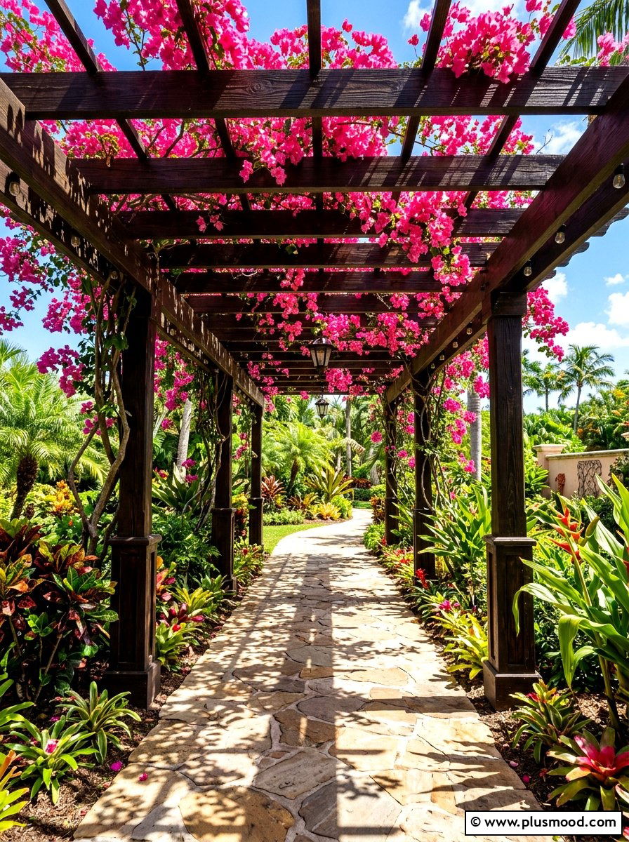 Flowering vine pergola - 25 summer tropical landscaping ideas
