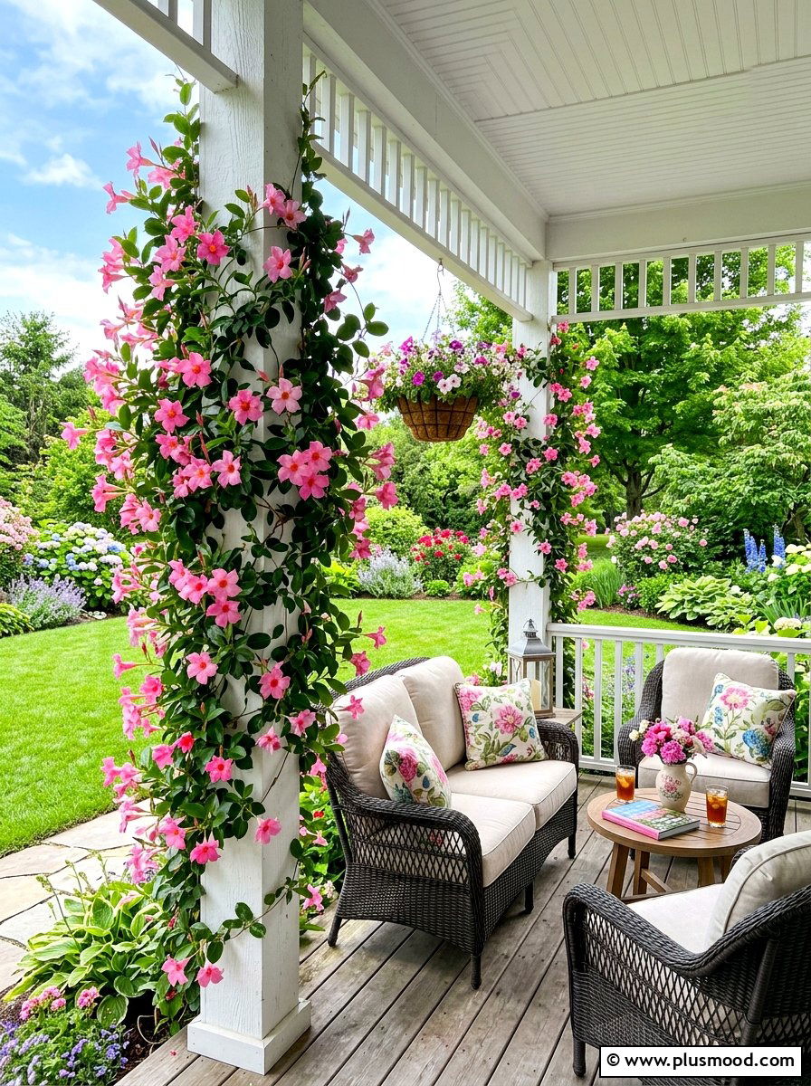 Flowery climbing vines - 25 summer colorful curb appeal ideas