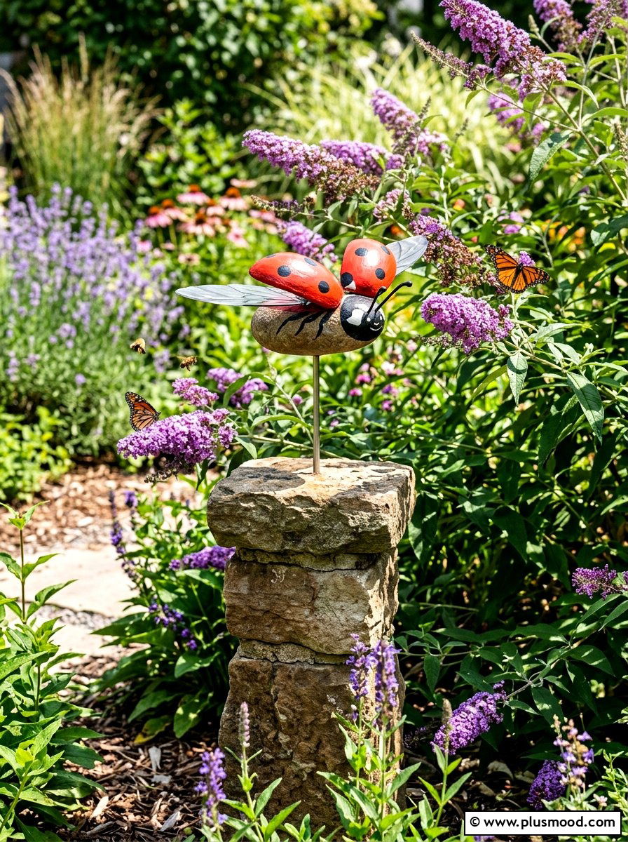 Flying Ladybug Rock Design - 25 painted rock ideas with ladybugs