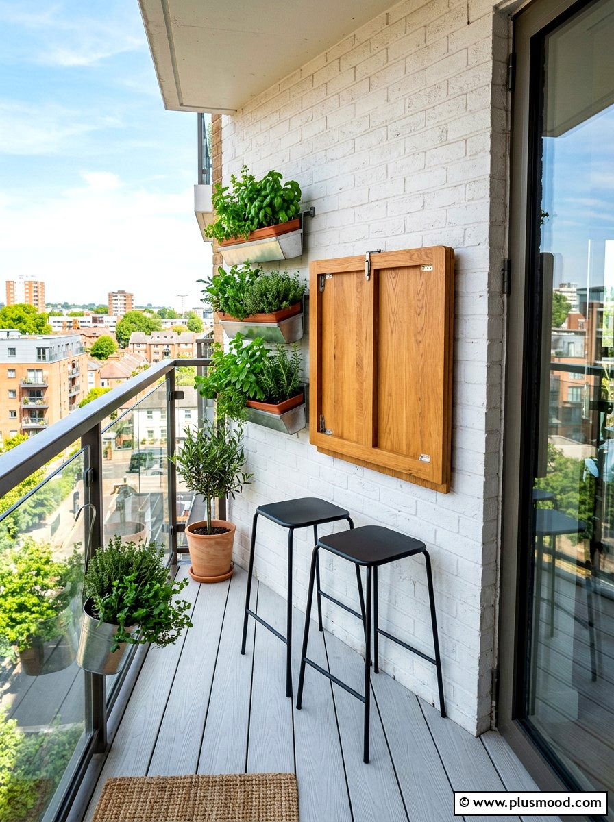 Fold Out Wall Mounted Table - 25 summer balcony seating ideas