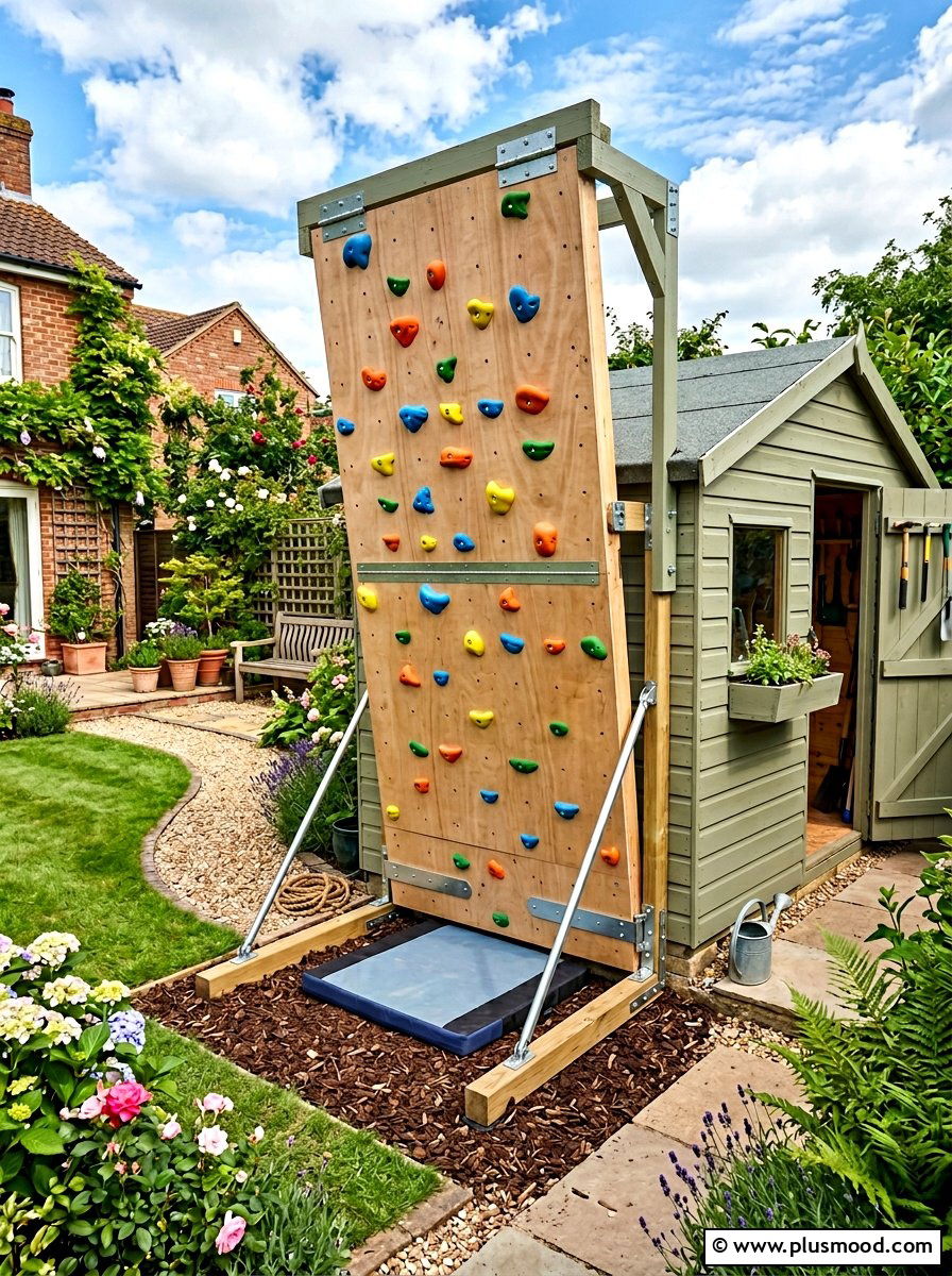 Fold down climbing wall - 25 small backyard ideas with climbing wall