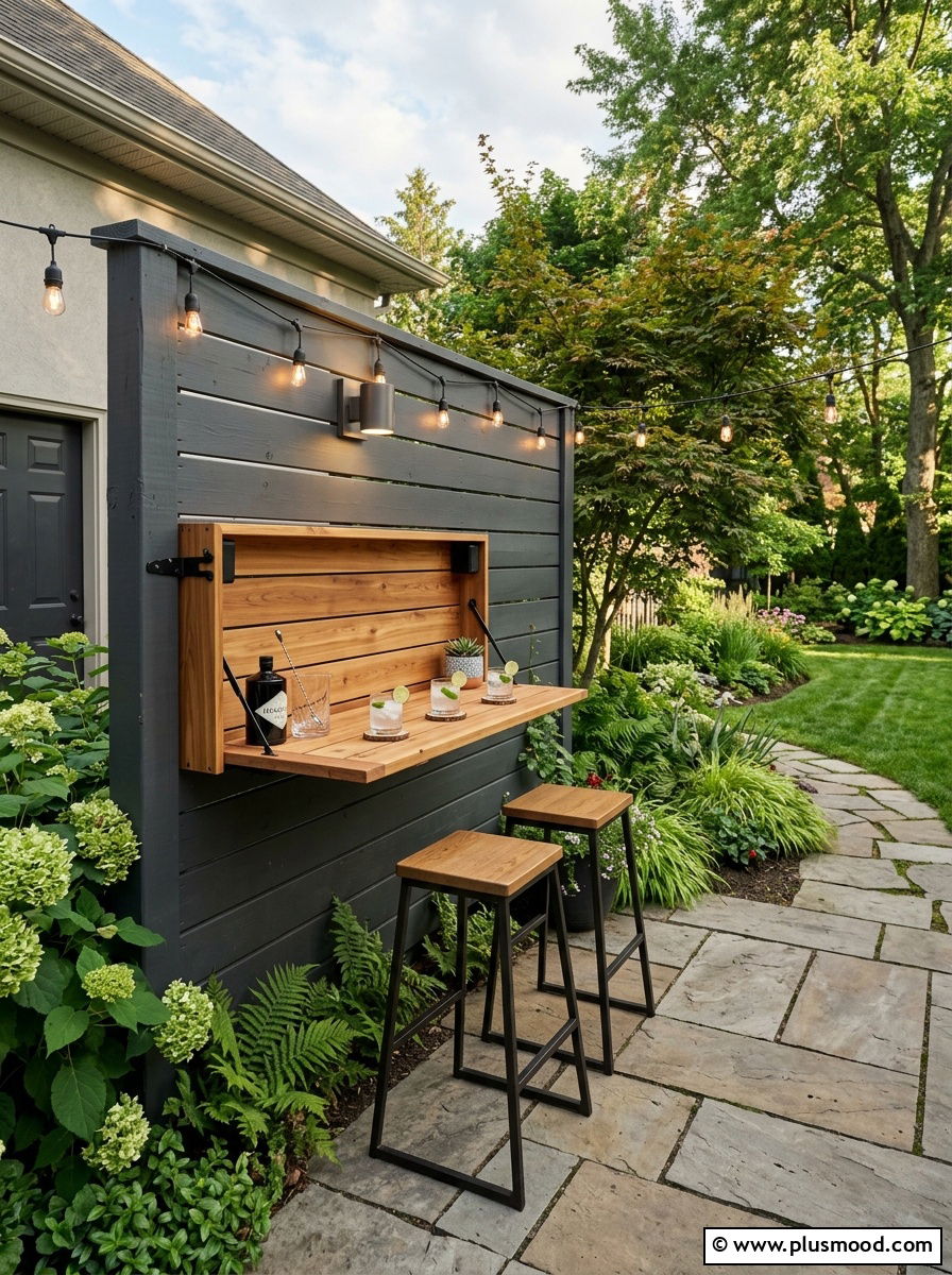Fold down outdoor bar - 25 small backyard ideas with outdoor bar