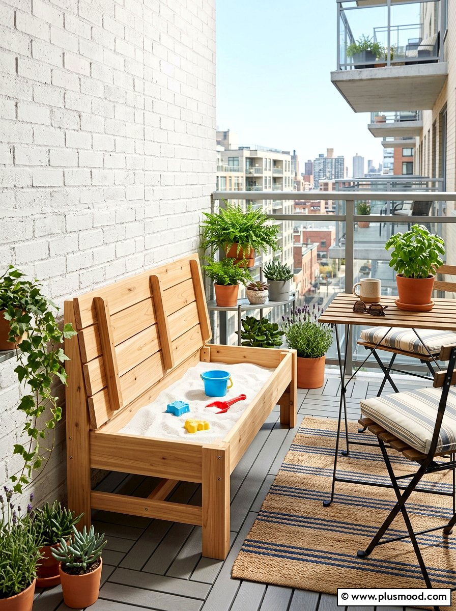 Foldable Bench Sandbox - 25 small backyard ideas with sandbox