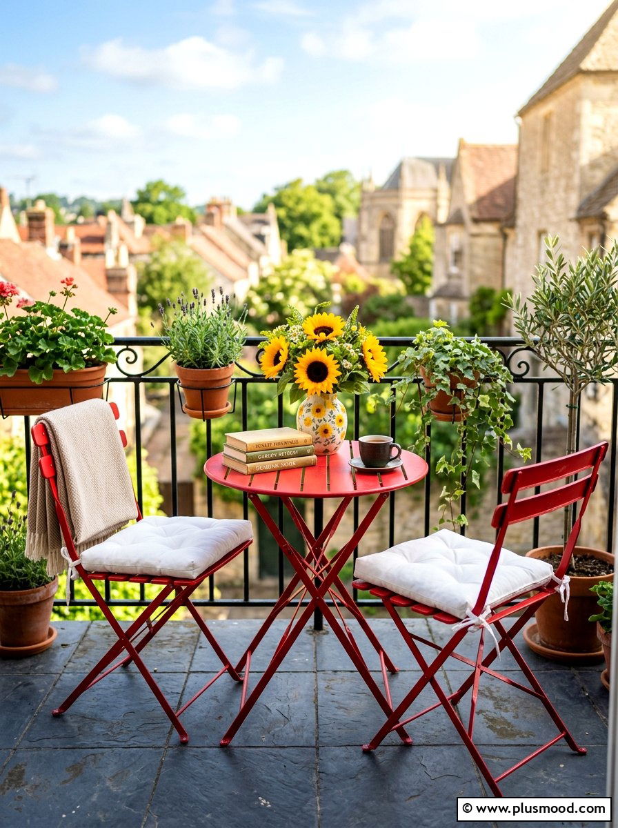 Folding Bistro Set Reading Corner - 25 summer balcony reading corner ideas