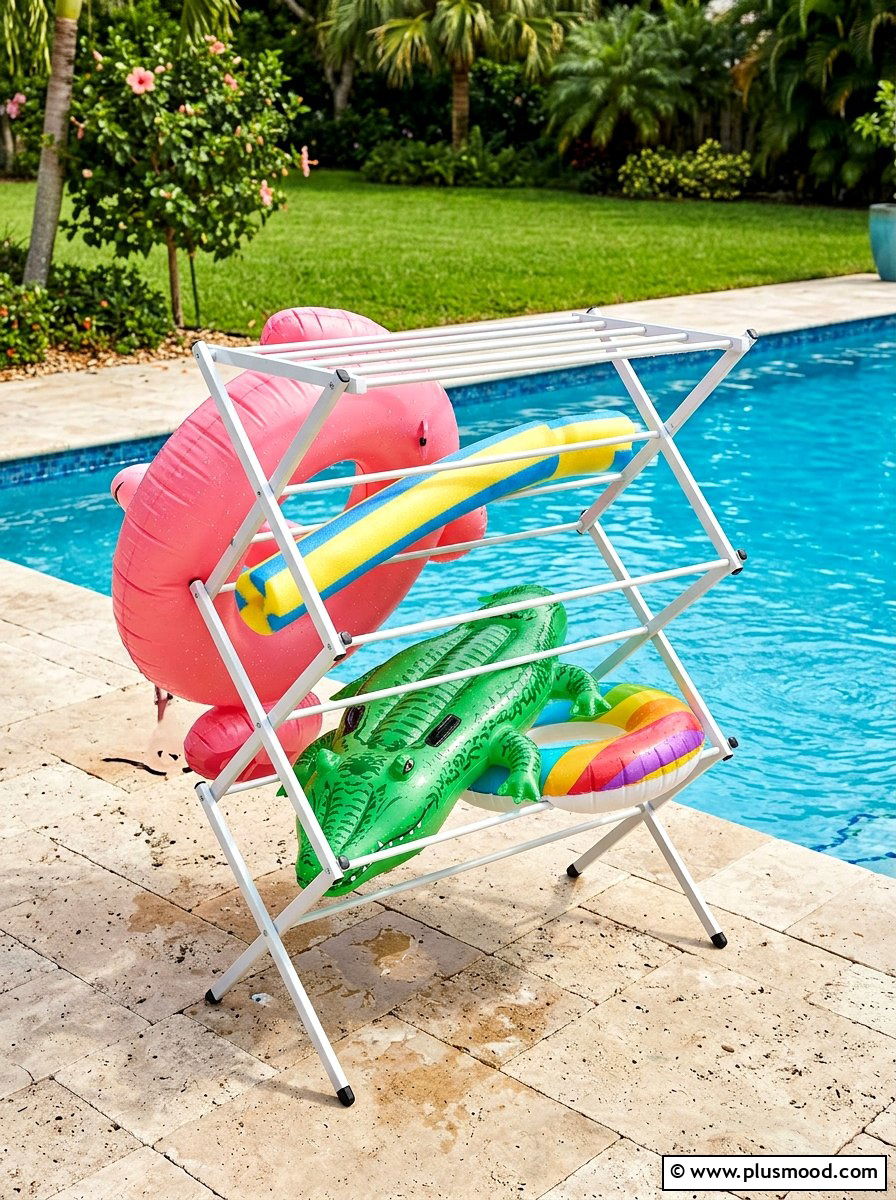 Folding Drying Rack - 25 summer pool float storage ideas