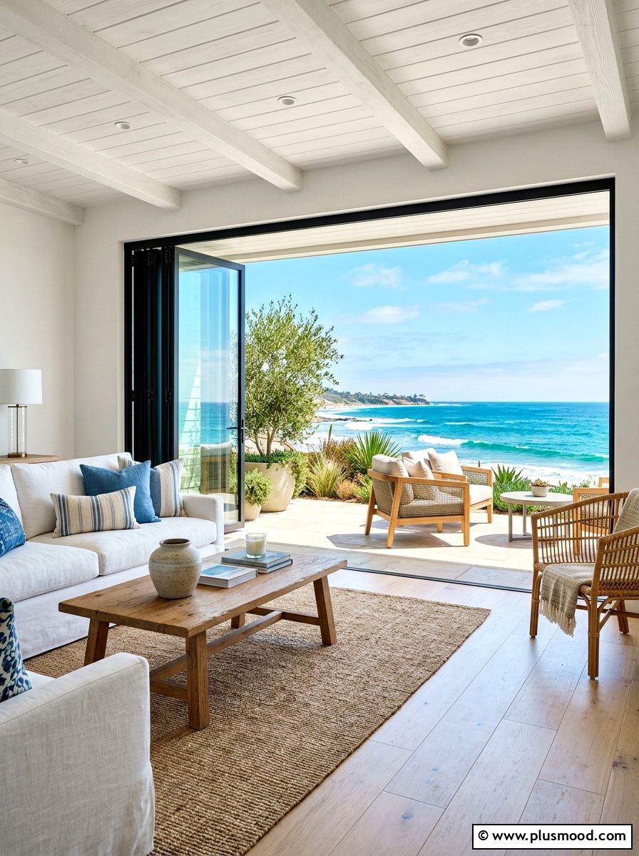 Folding Glass Doors - 25 coastal summer living room ideas