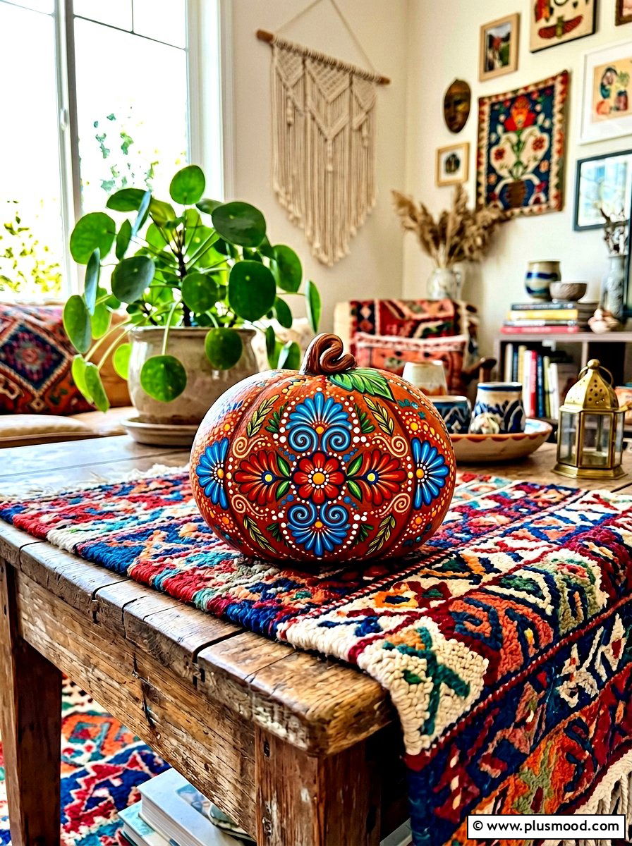 Folk art pumpkin rock - 25 painted rock ideas with pumpkin art