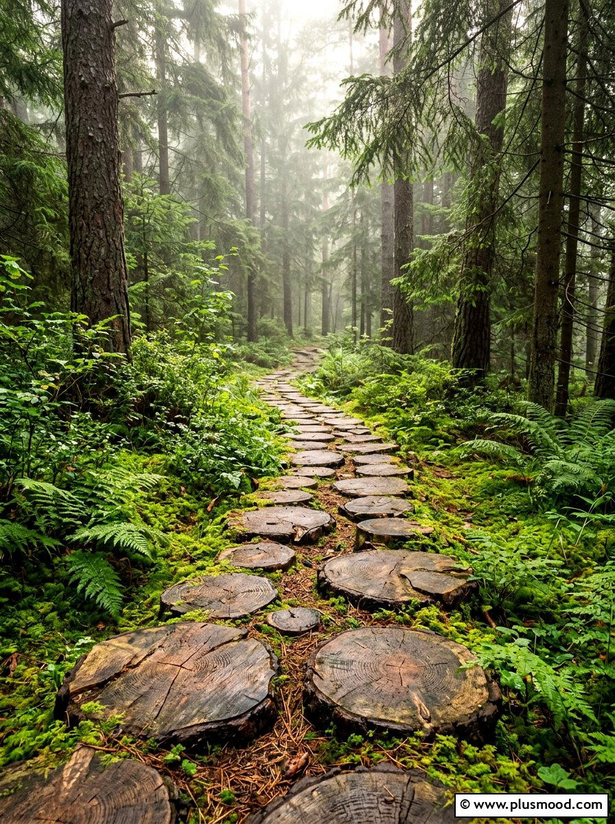 Forest Log Round Path - 25 summer garden pathway ideas