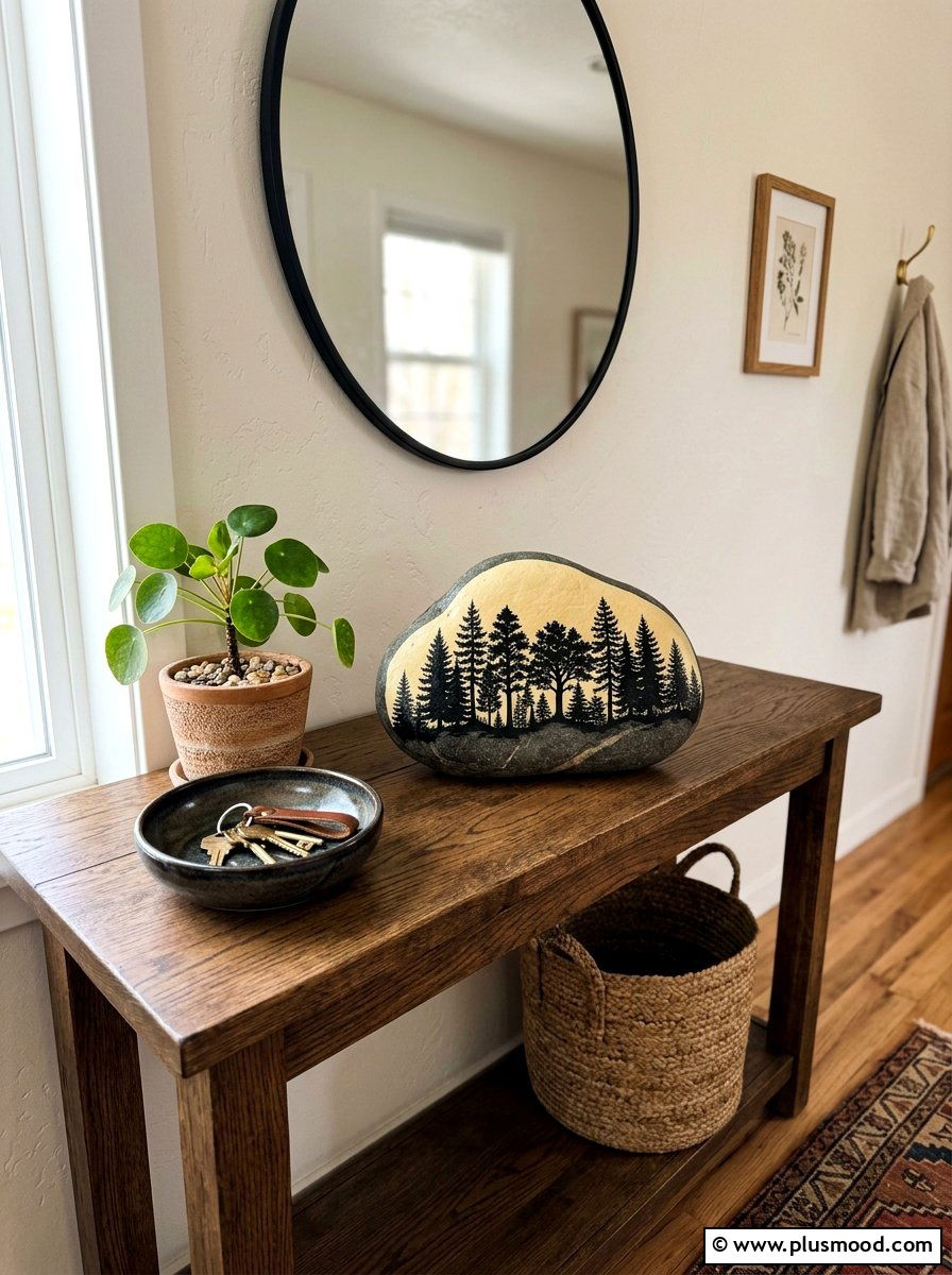 Forest Silhouette Stone - 25 painted rock ideas for mindfulness