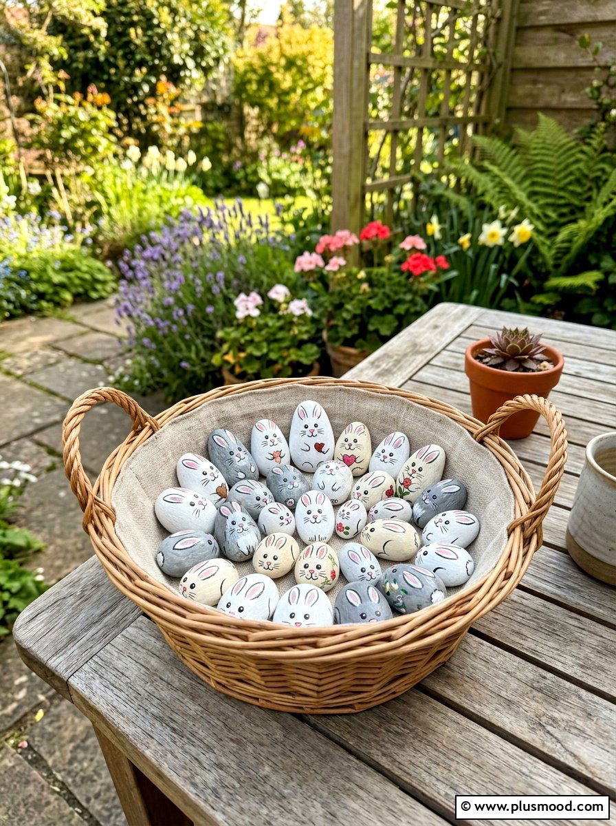 Forest bunny painted pebble - 25 painted rock ideas with forest animals
