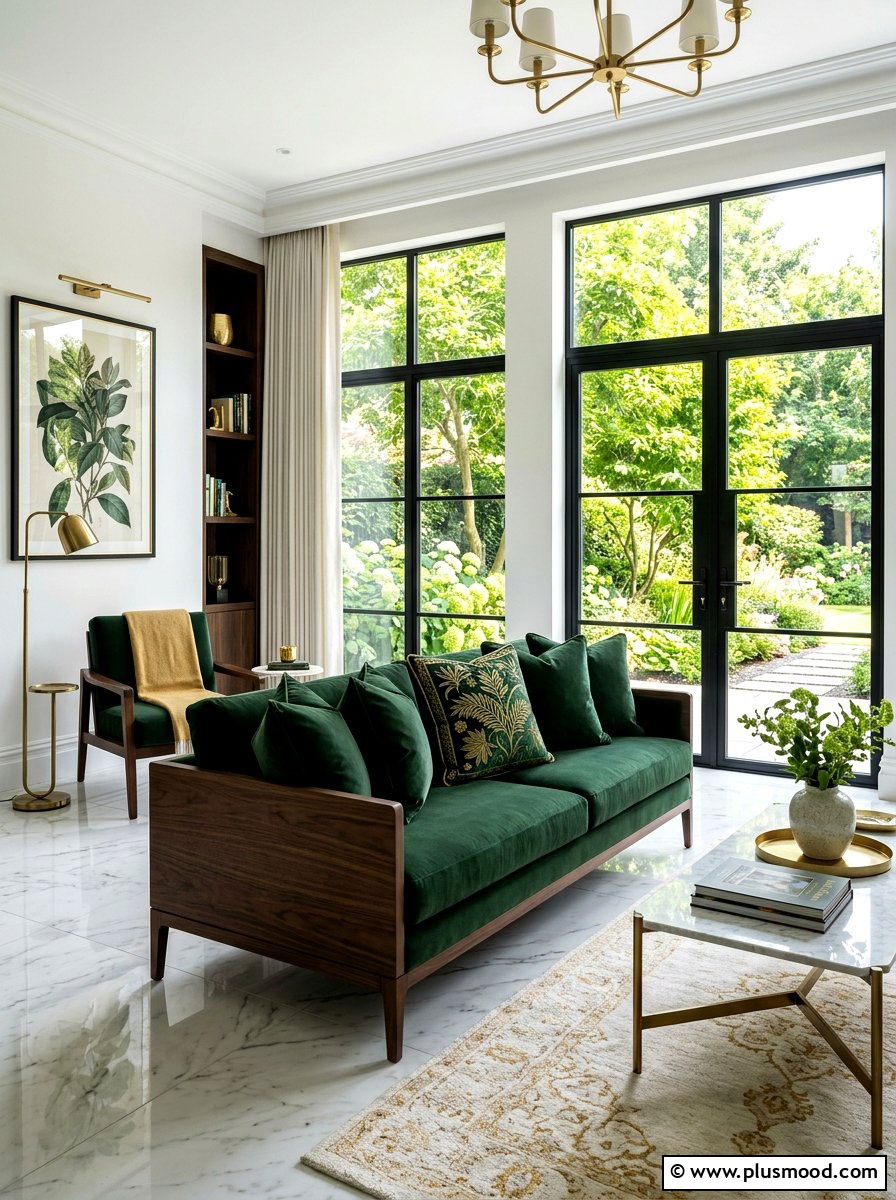Forest green and gold summer room - 25 summer throw pillow ideas for living room