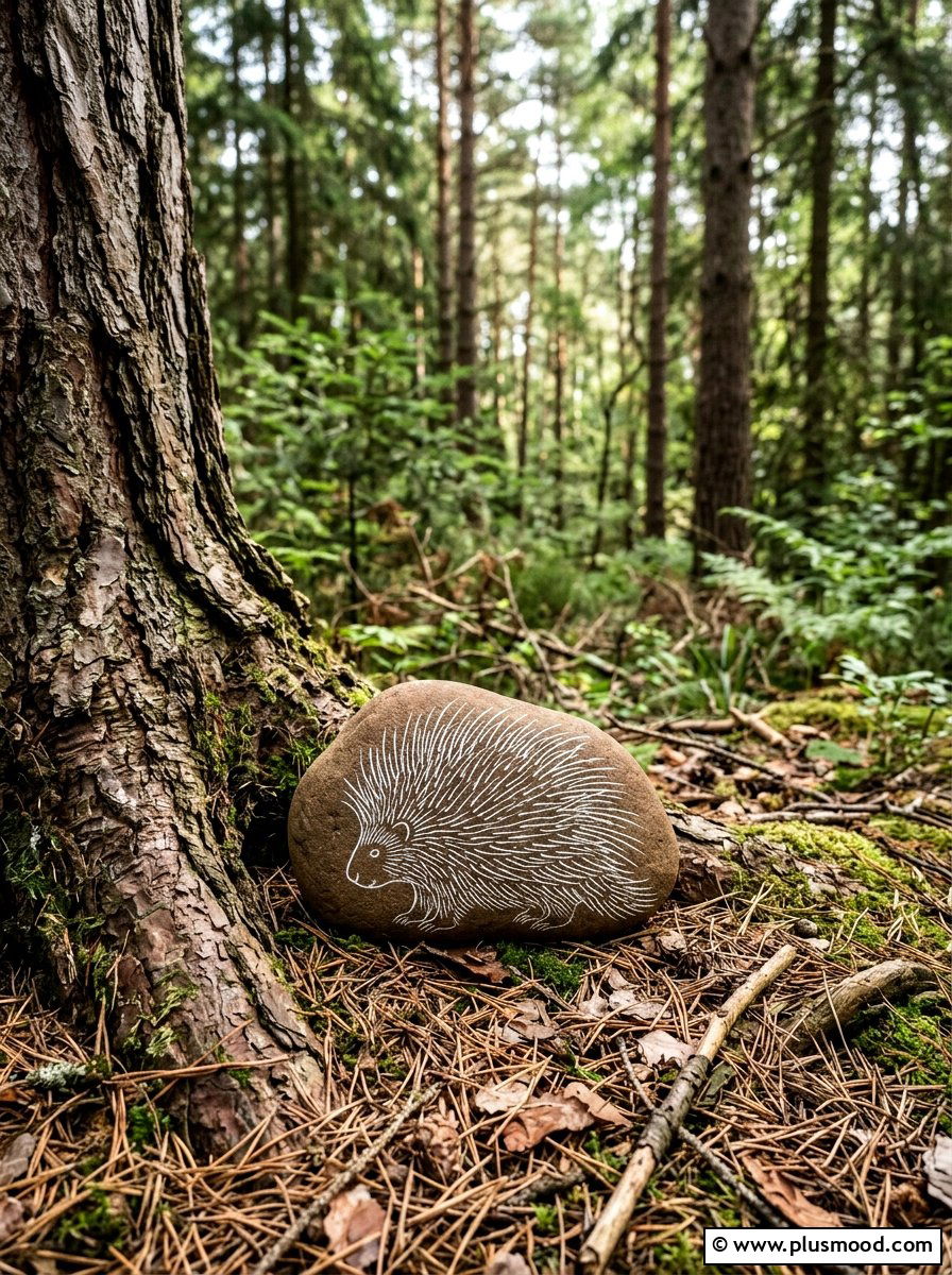 Forest porcupine stone - 25 painted rock ideas with forest animals