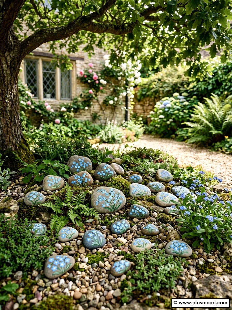 Forget Me Not Rock - 25 painted rock ideas with flowers