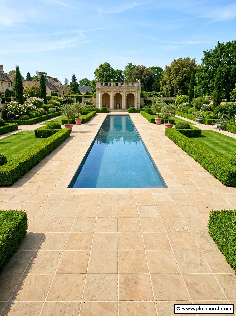Formal pool garden sandstone tiles - 25 pool landscaping ideas with sandstone