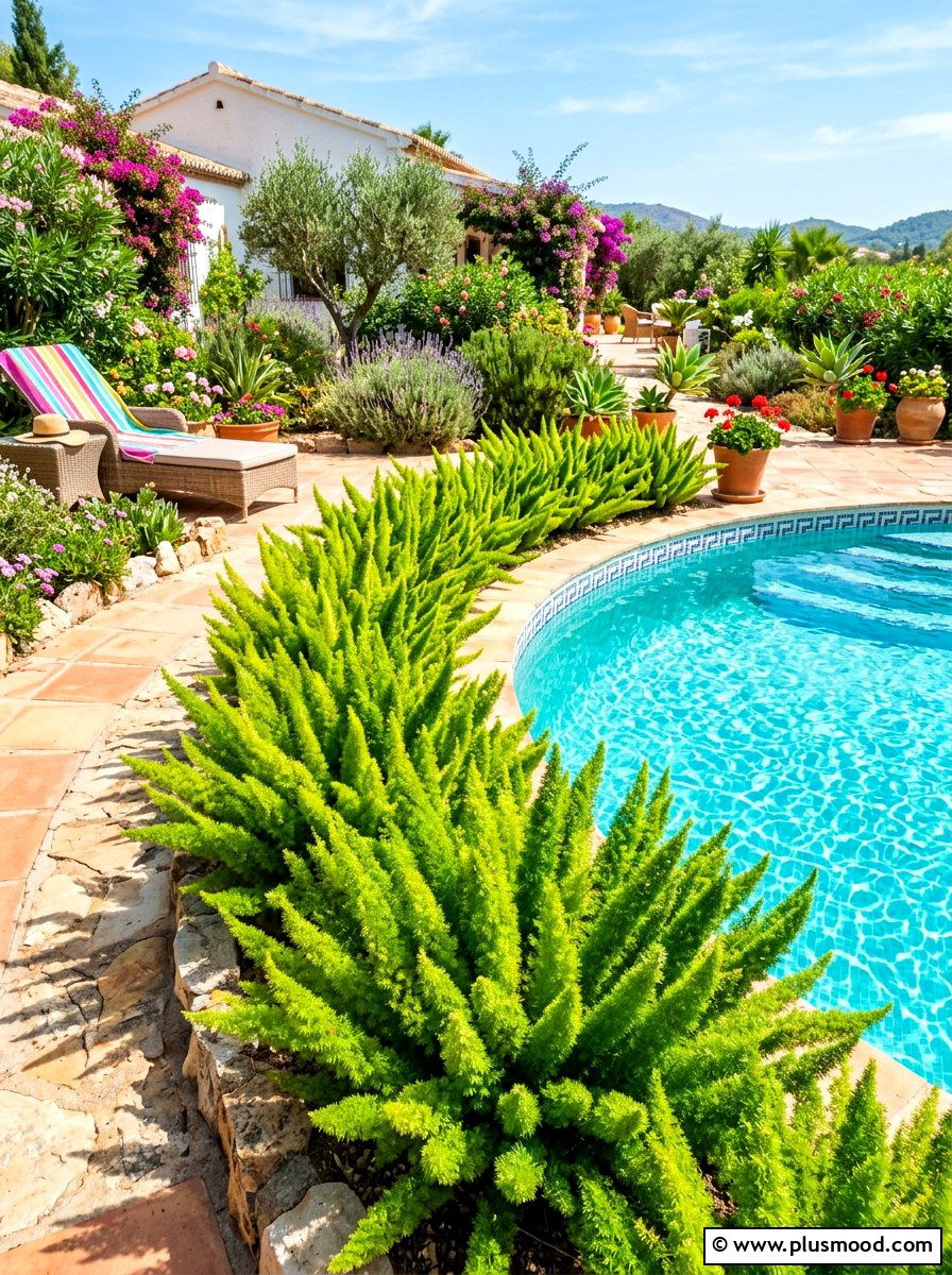 Foxtail fern swimming pool decor - 25 pool landscaping ideas with ferns