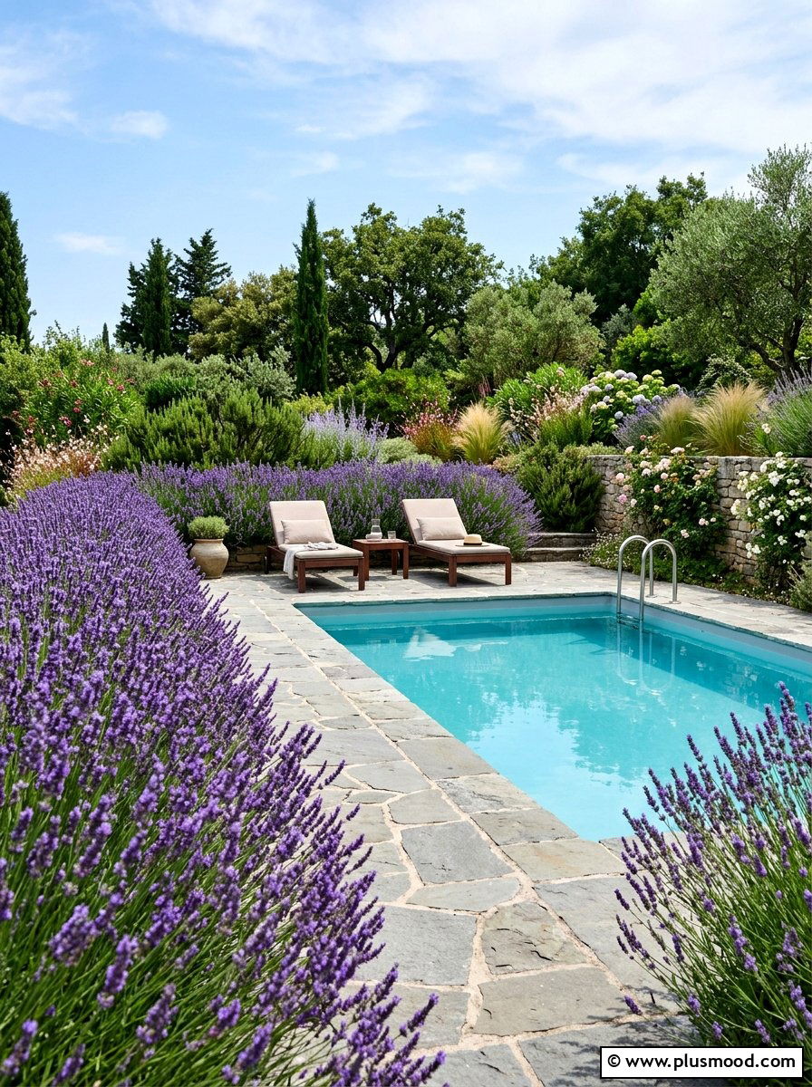 Fragrant Lavender Border - 25 pool landscaping ideas with plants