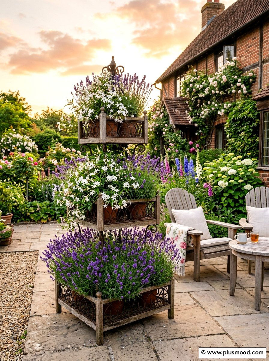 Fragrant flower tiered tower - 25 summer stacked planter ideas