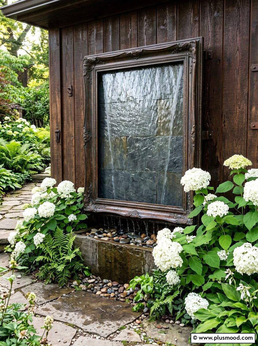 Framed Wall Fountain - 25 small backyard ideas with wall fountain