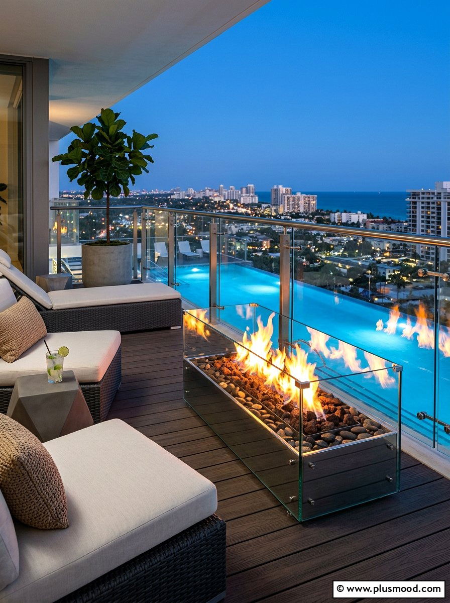 Frameless Glass Fire Pit - 25 summer poolside fire feature ideas