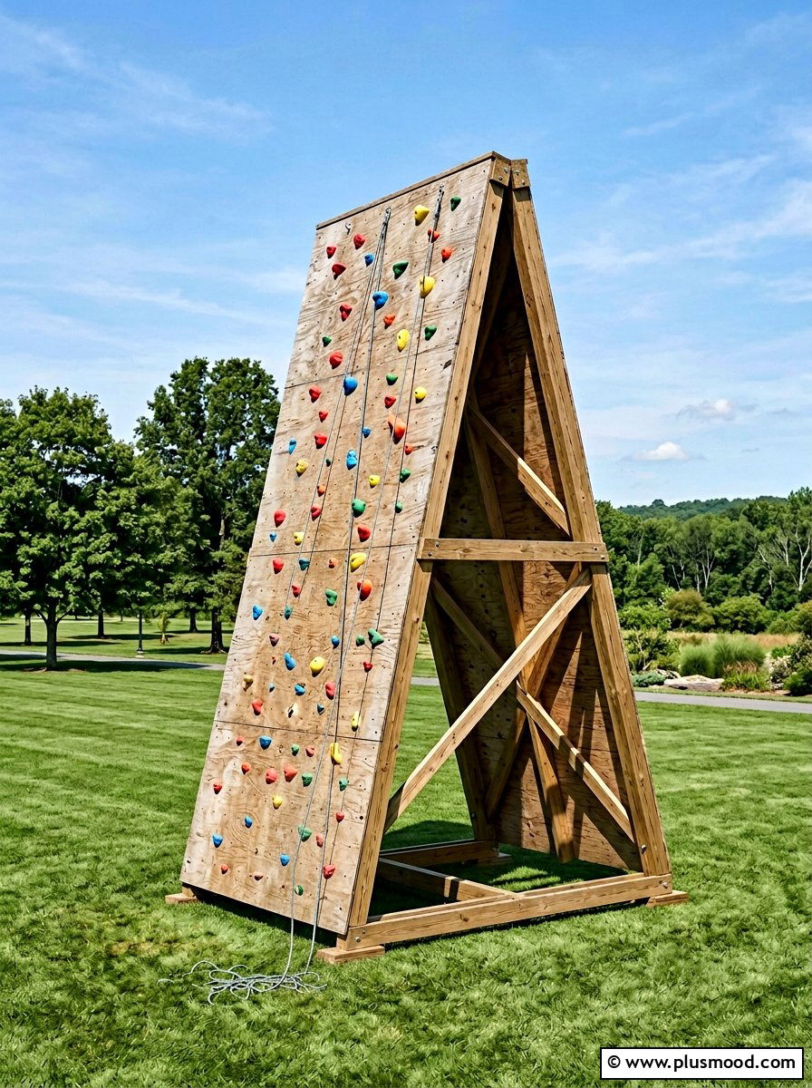 Freestanding A frame climbing wall - 25 small backyard ideas with climbing wall