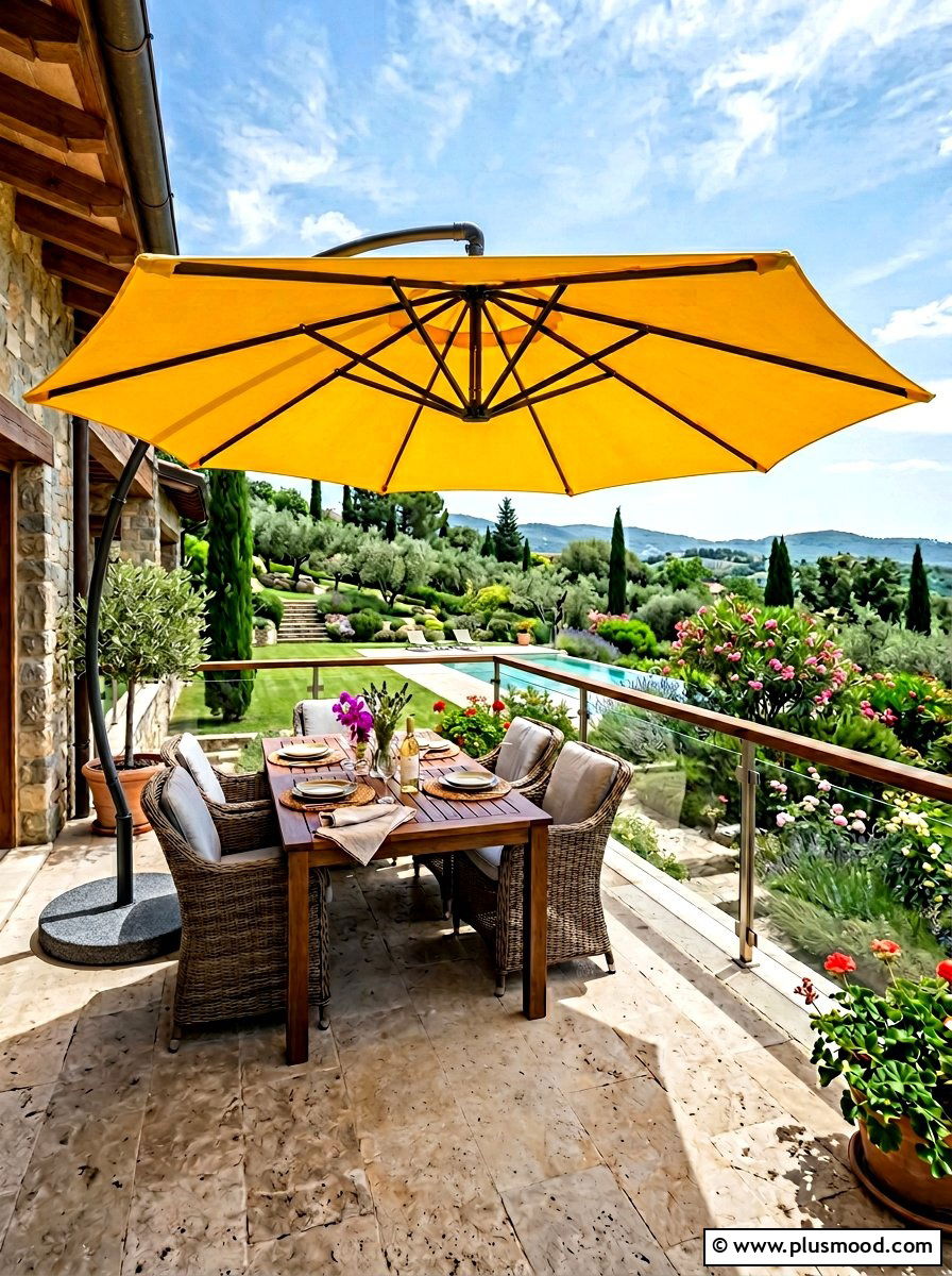 Freestanding Parasol - 25 summer balcony shade ideas