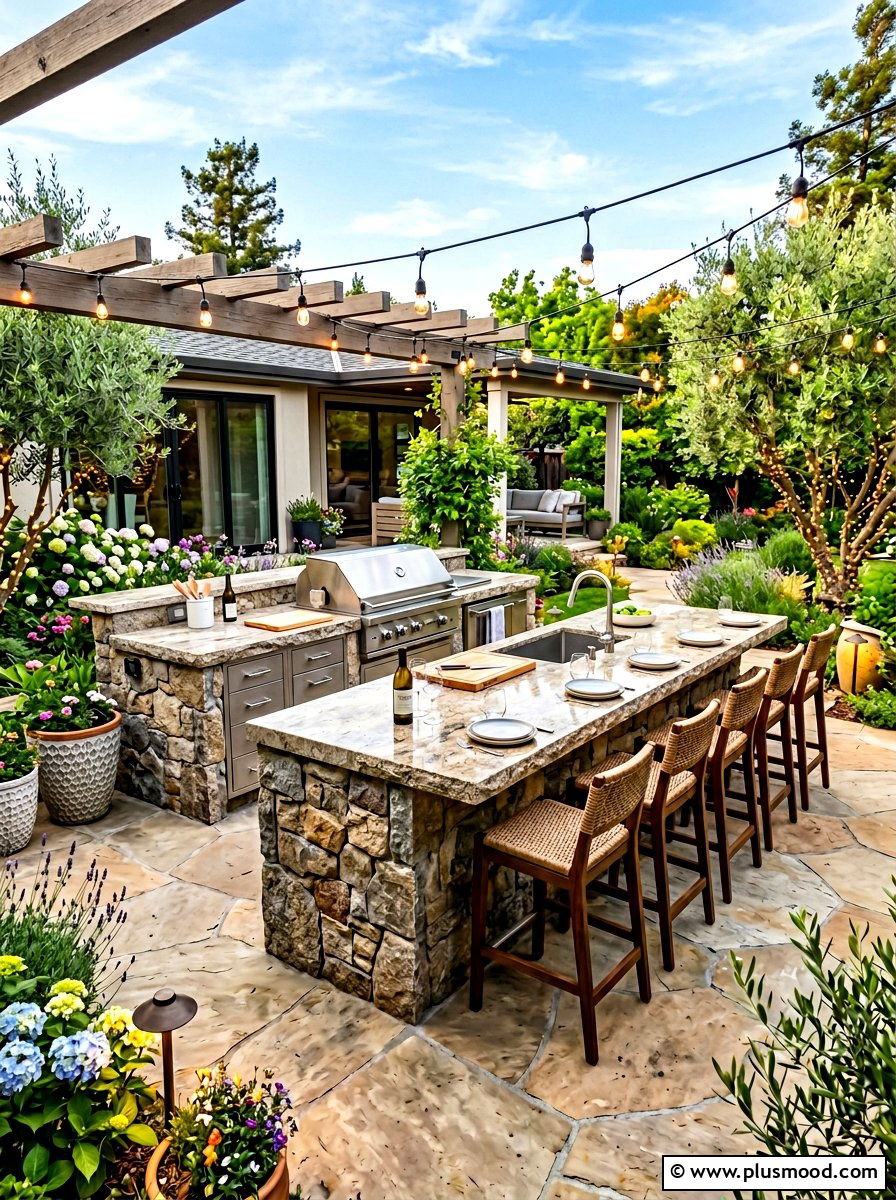 Freestanding Social Kitchen Island - 25 summer outdoor kitchen entertaining ideas