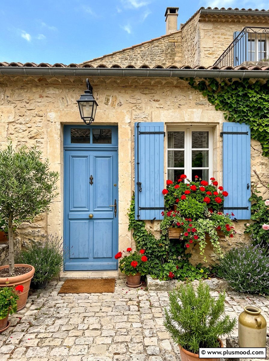 French Blue Shutter And Door Combo - 25 summer blue front door ideas