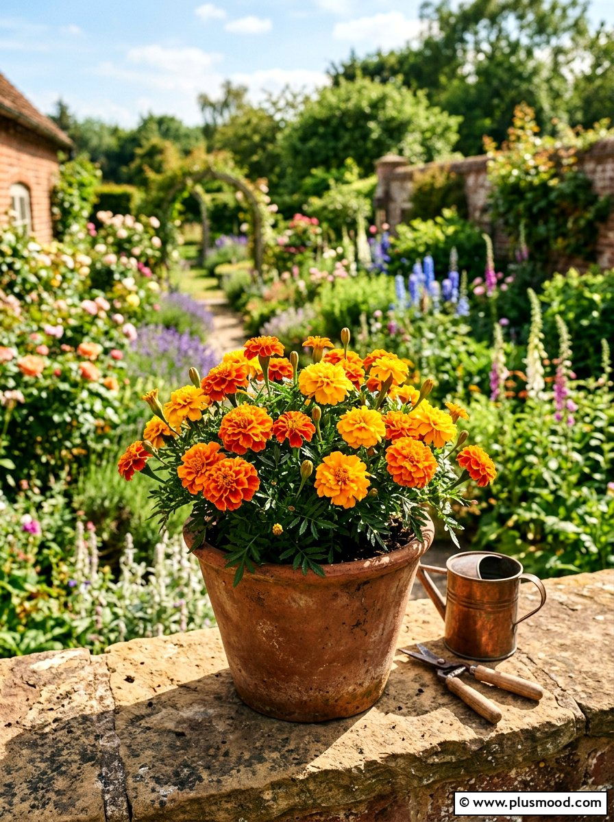 French Marigold Sunny Planter - 25 summer low maintenance planter ideas