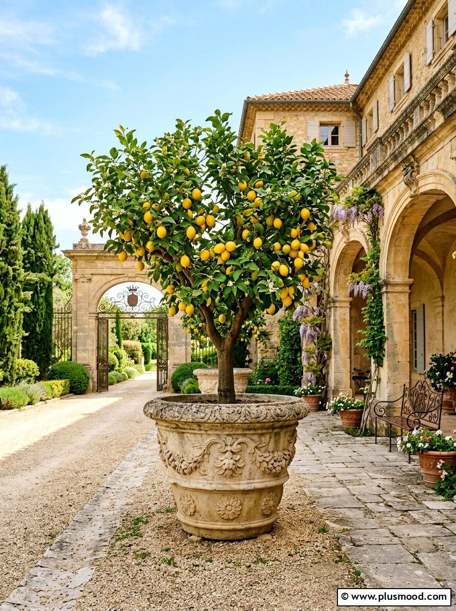 French Provincial Limestone Planter - 25 summer lemon tree planter ideas