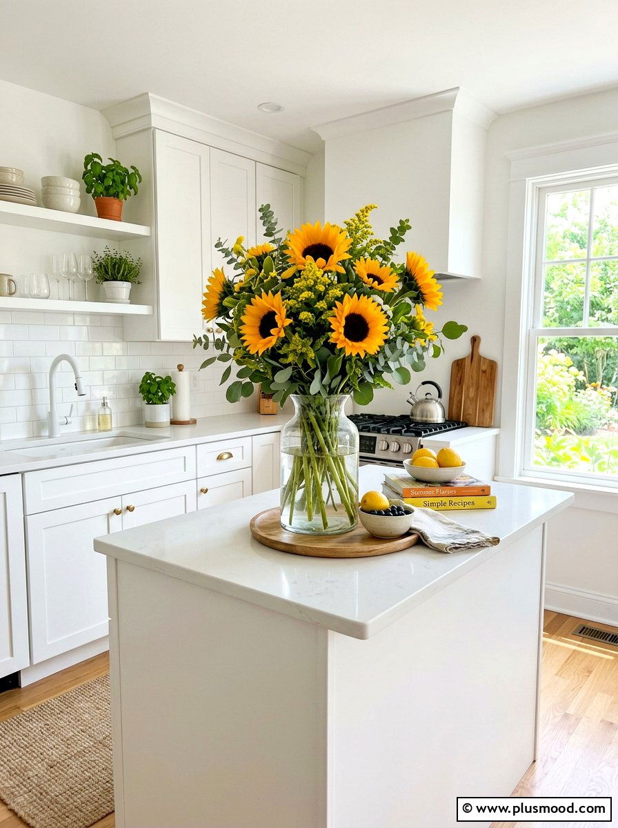Fresh Floral Centerpiece - 25 summer small kitchen decor ideas