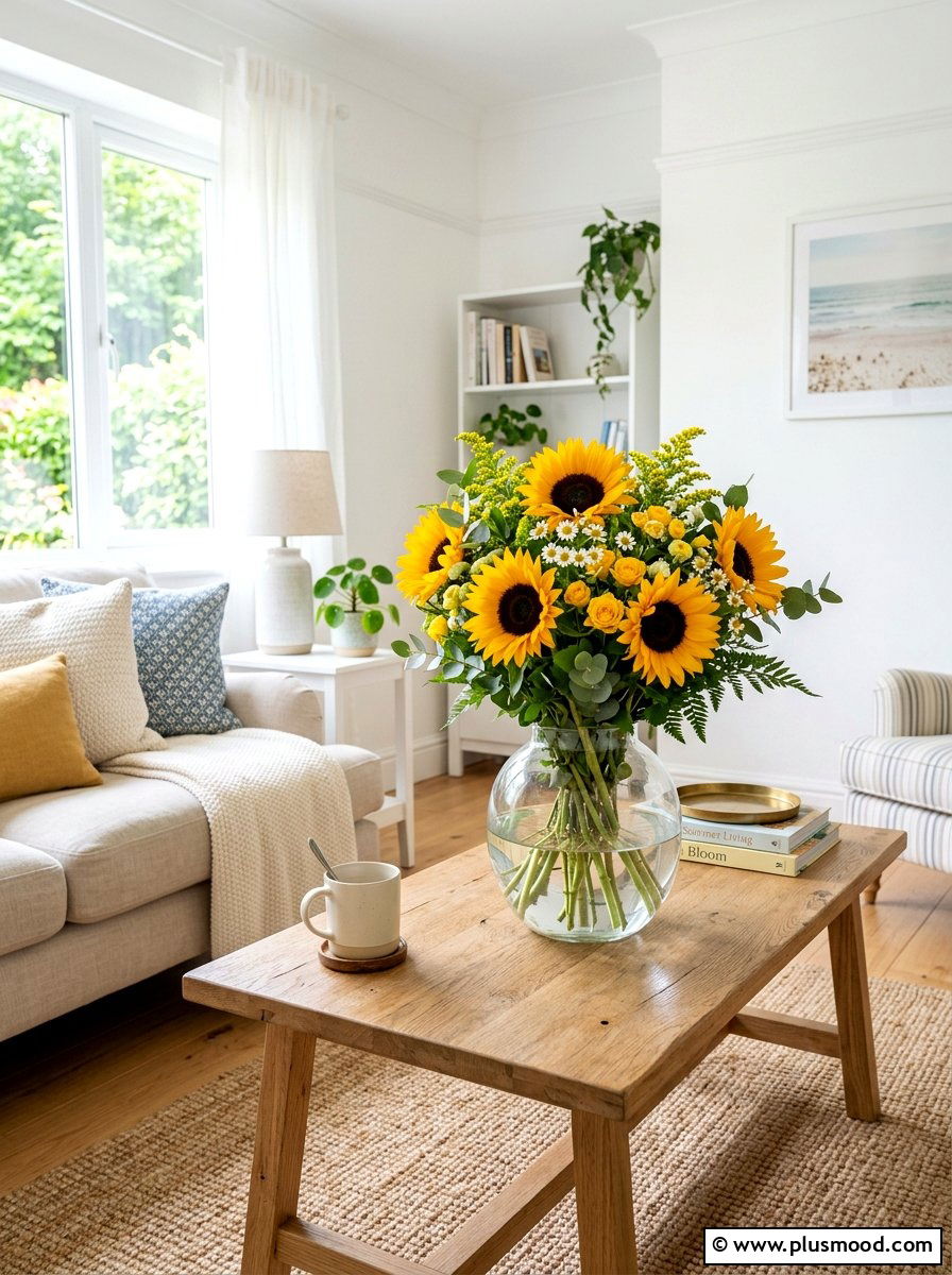 Fresh Flower Arrangement - 25 summer decor ideas for small apartments living room