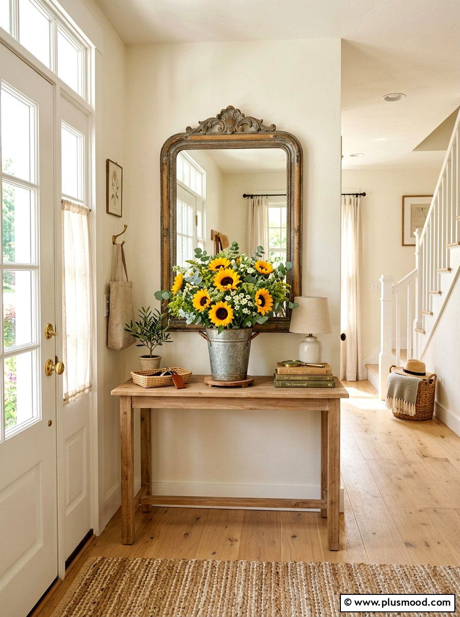 Fresh Flower Entryway - 25 summer farmhouse home decor ideas