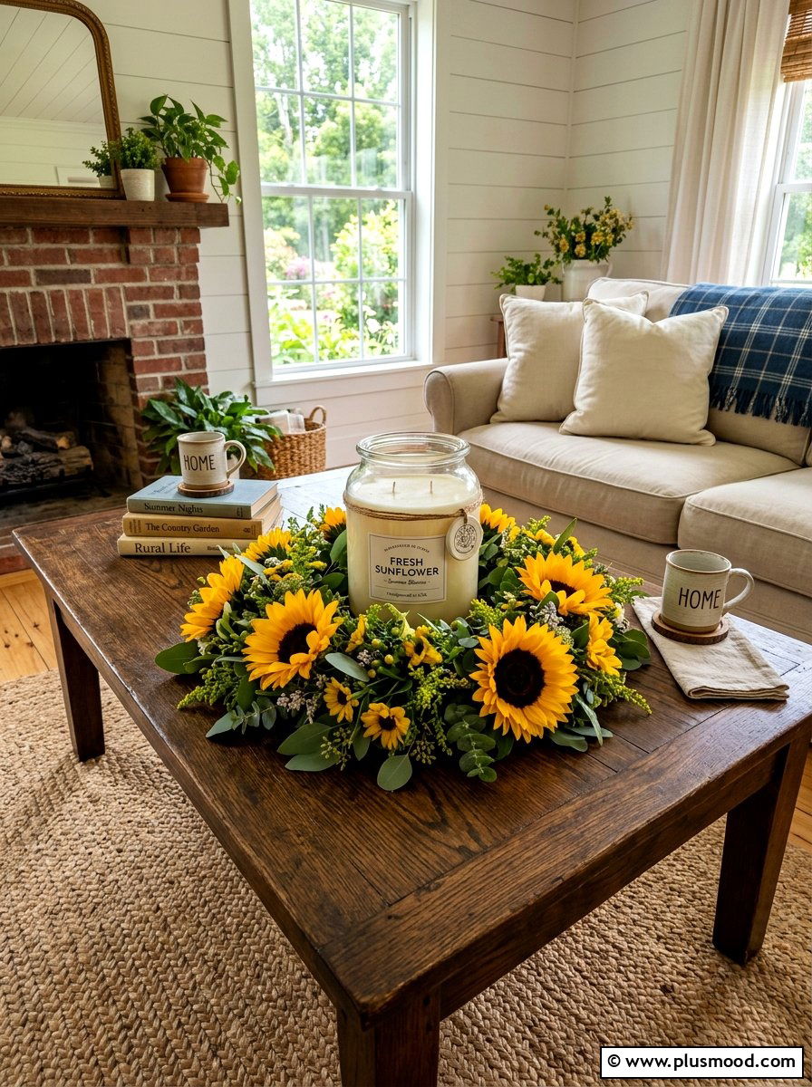 Fresh Sunflower Candle Centerpiece - 25 summer candles decor ideas for living room