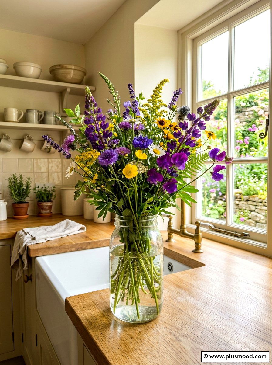 Fresh Wildflower Vase Arrangement - 25 summer kitchen decor ideas on a budget