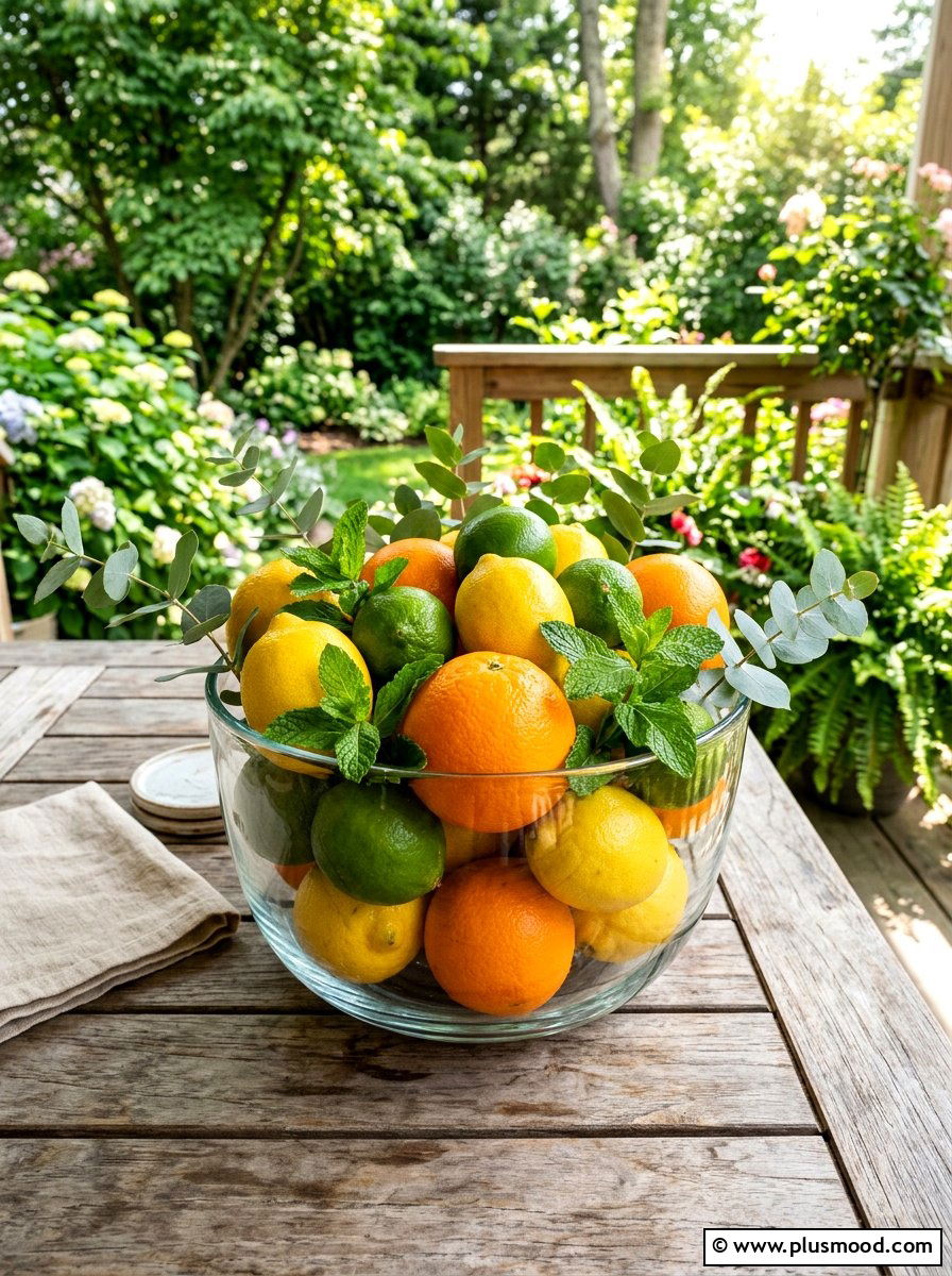 Fresh citrus fruit bowl arrangement - 25 summer porch table decor ideas