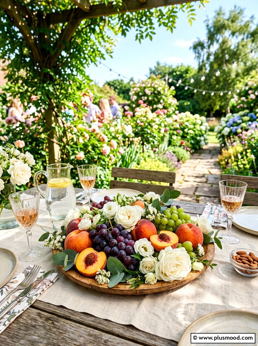 Fresh fruit and flower mix - 25 summer patio centerpiece ideas