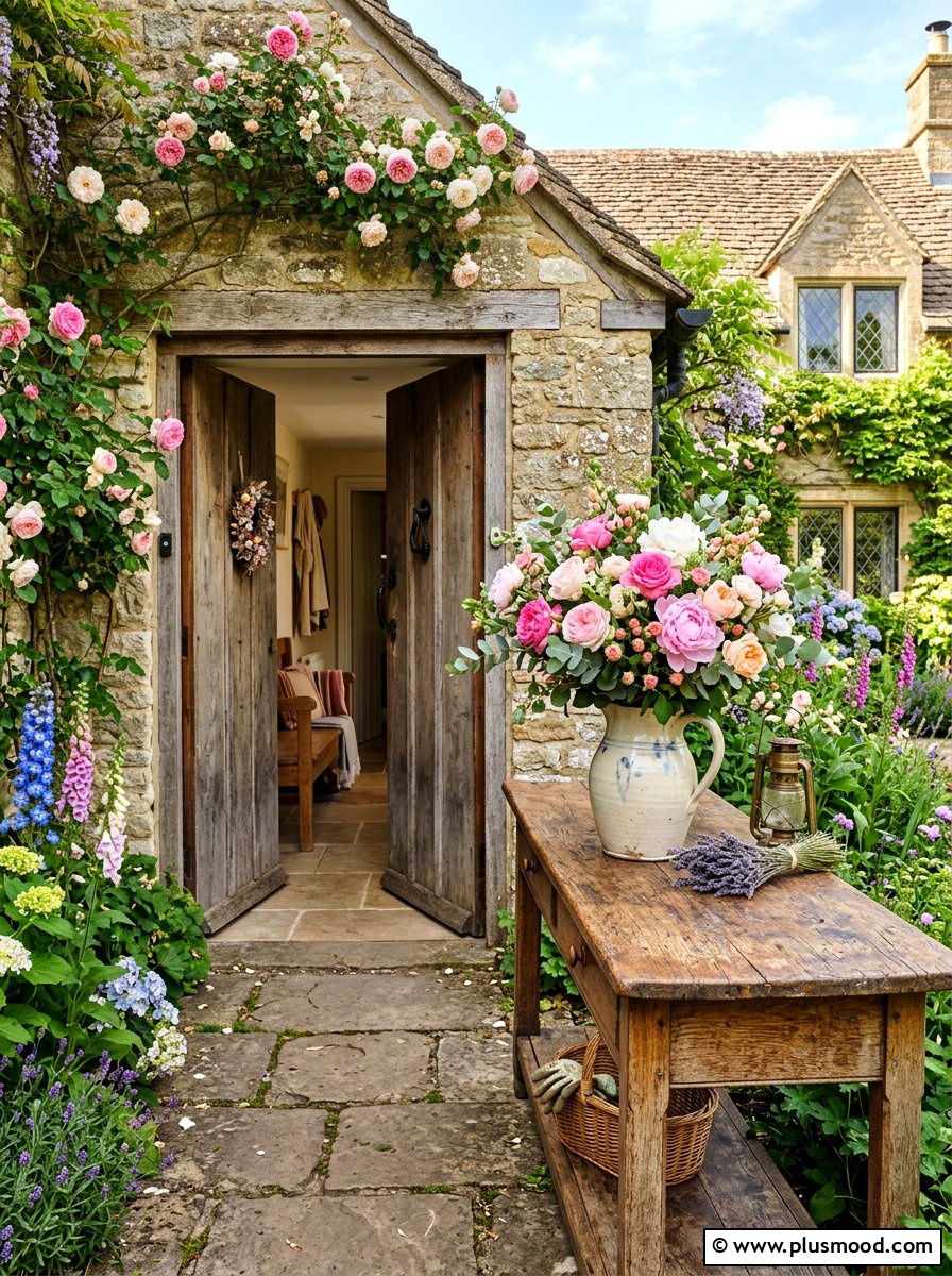 Fresh garden flower entryway - 25 summer English cottage summer decor ideas