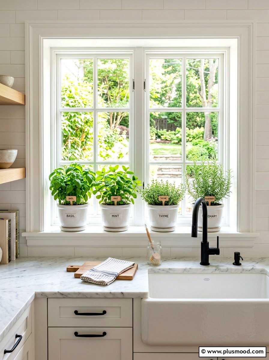 Fresh herb garden - 25 summer kitchen window decor ideas
