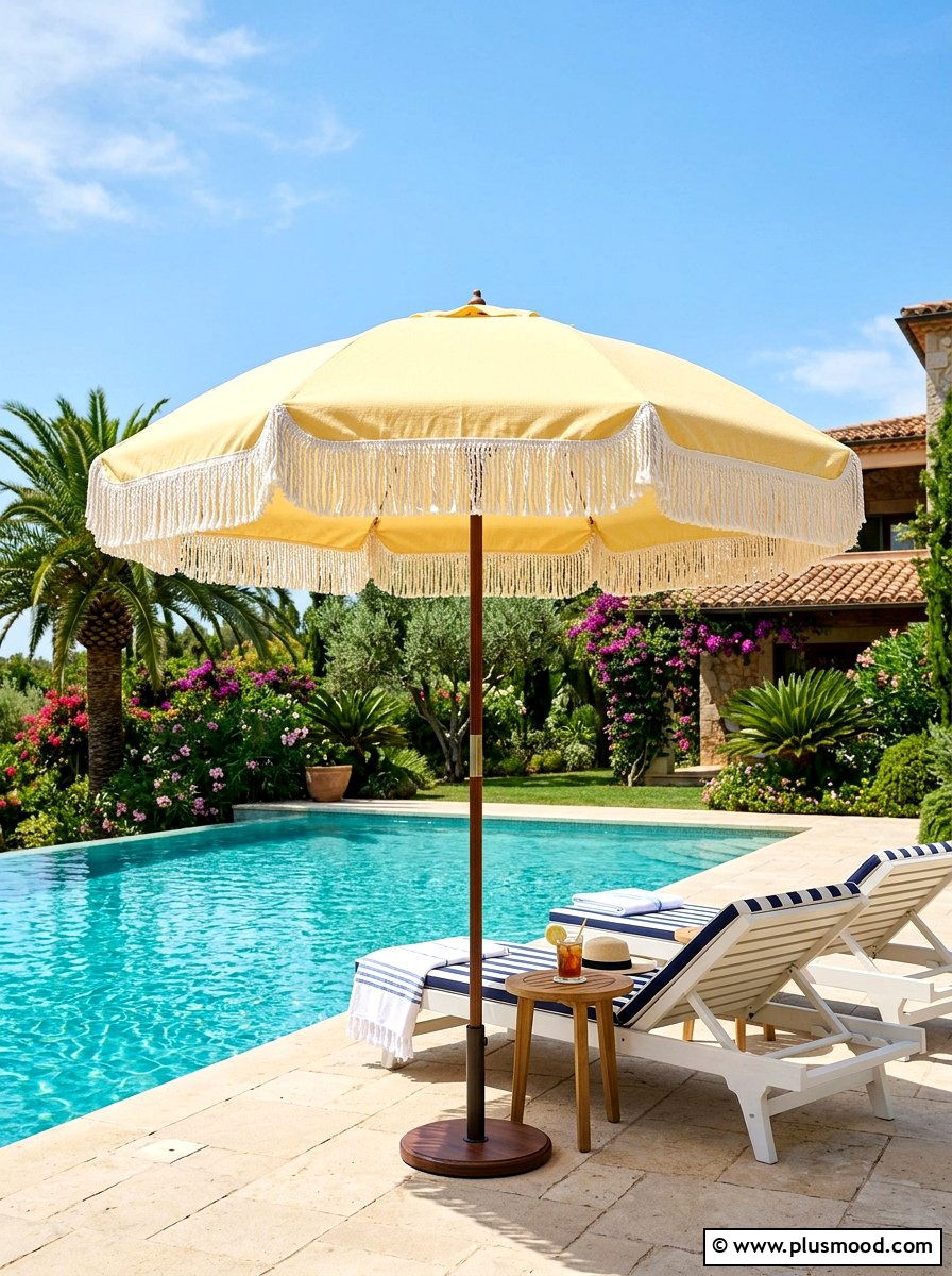 Fringe umbrella - 25 summer poolside decor ideas