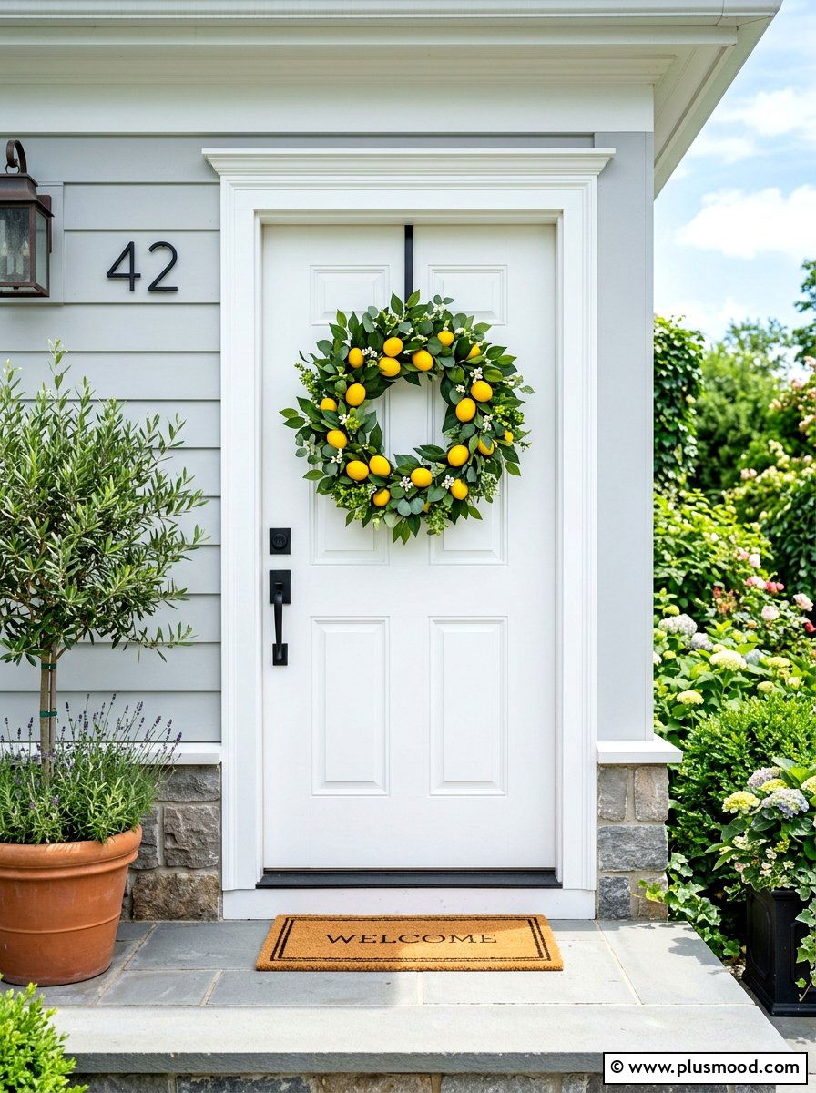 Front Door Wreath - 25 summer home exterior refresh ideas
