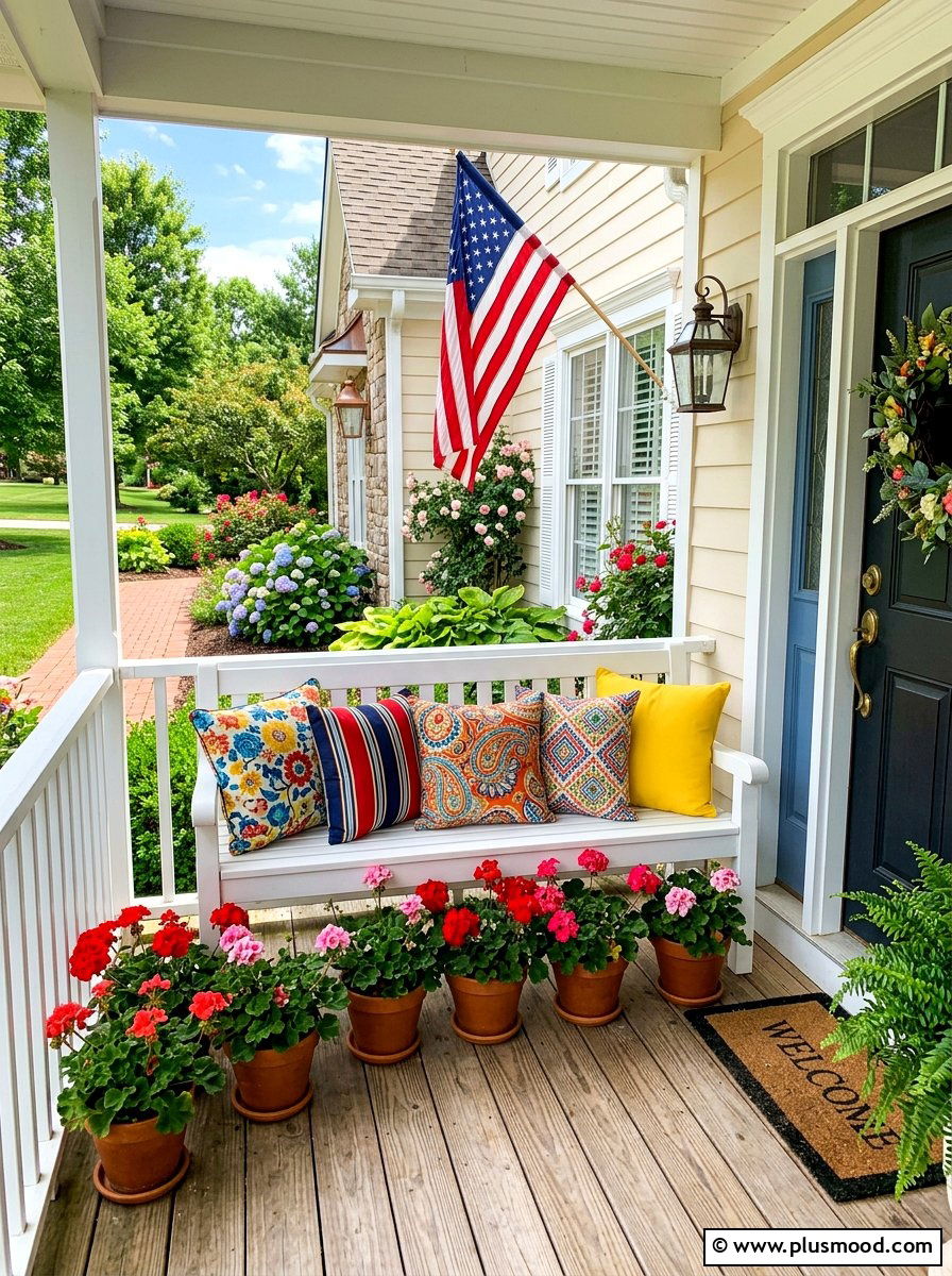 Front Porch Bench - 25 cute summer porch decor ideas