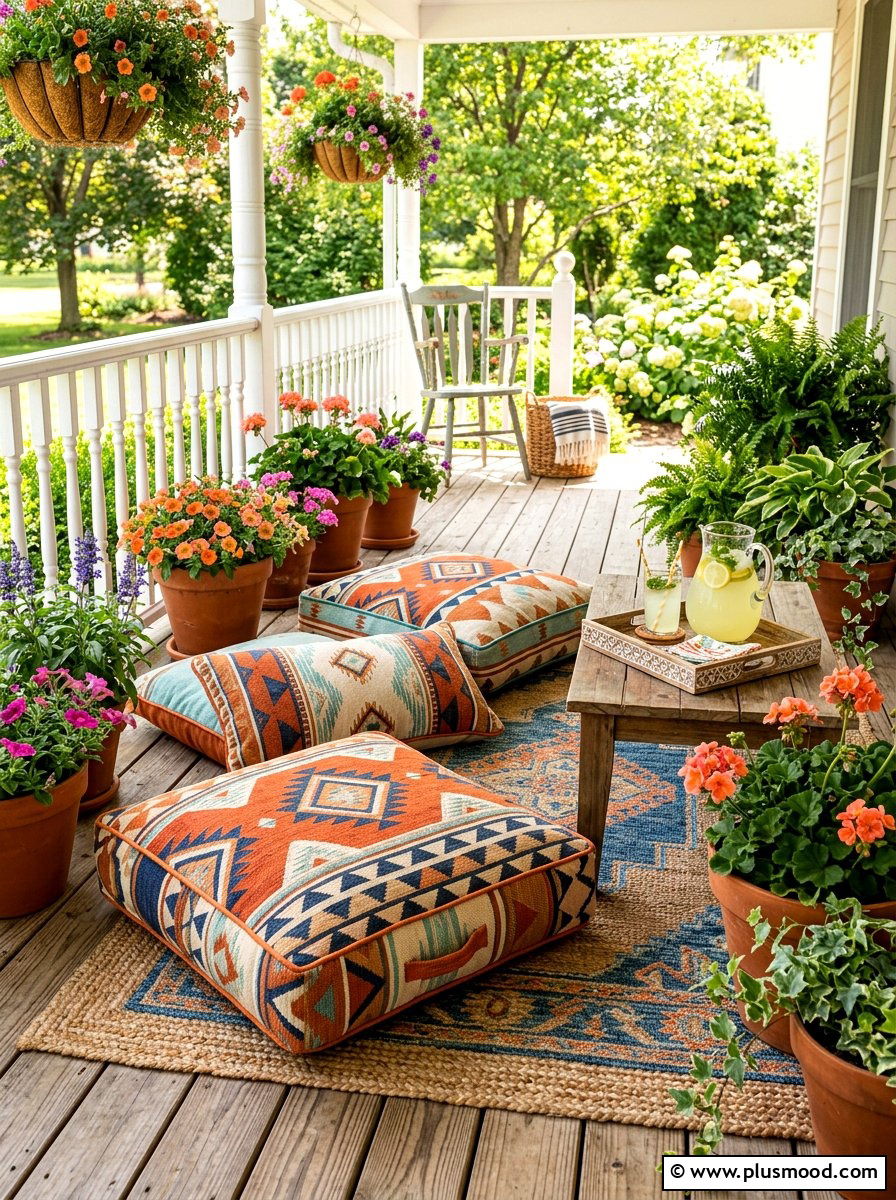 Front Porch Floor Pillows - 25 summer boho front porch ideas