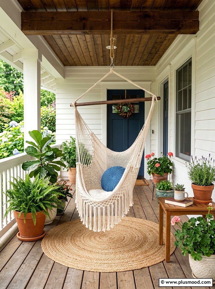 Front Porch Hammock Chair - 25 summer boho front porch ideas