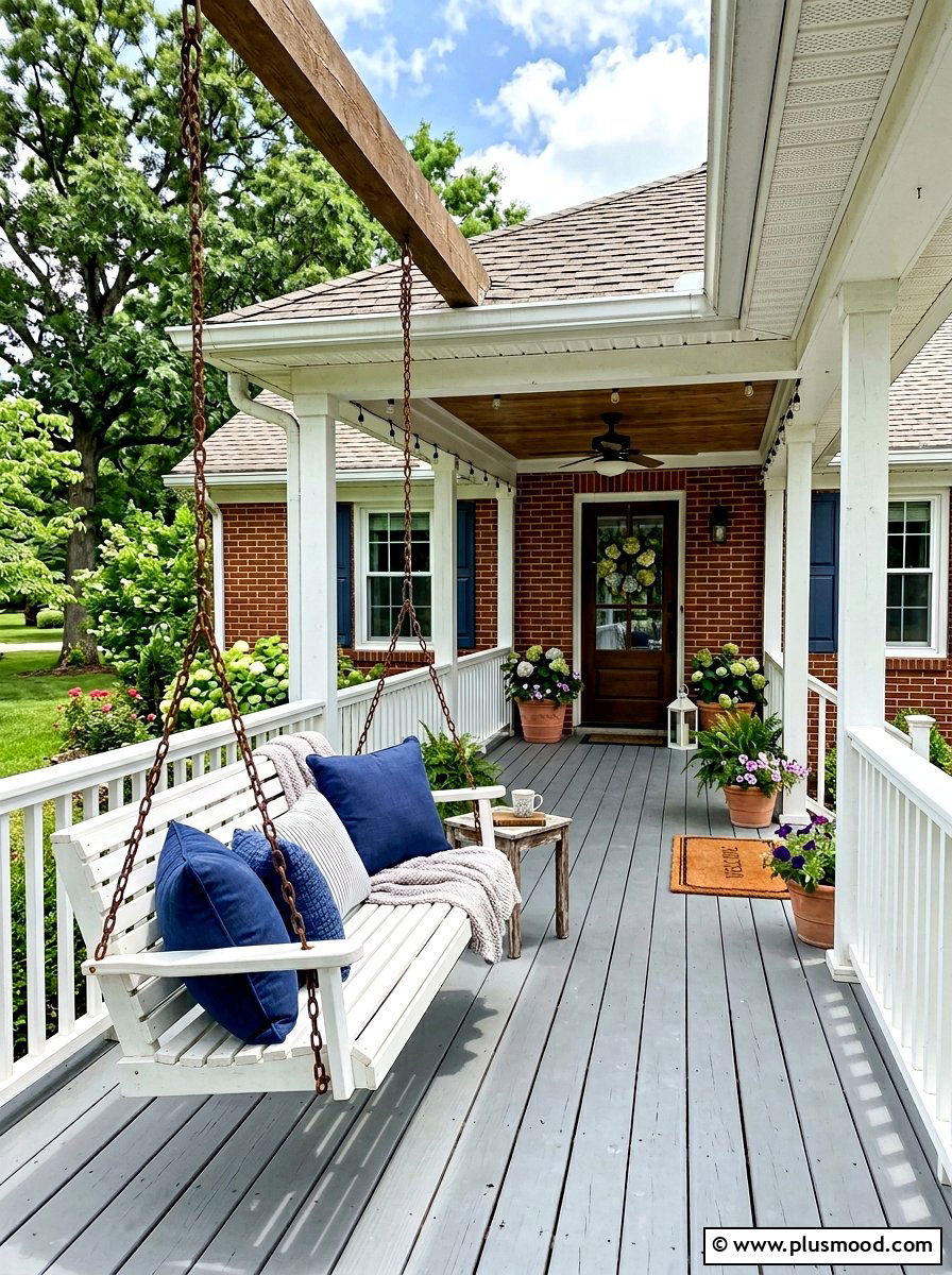Front Porch Swing - 25 summer ranch house curb appeal ideas