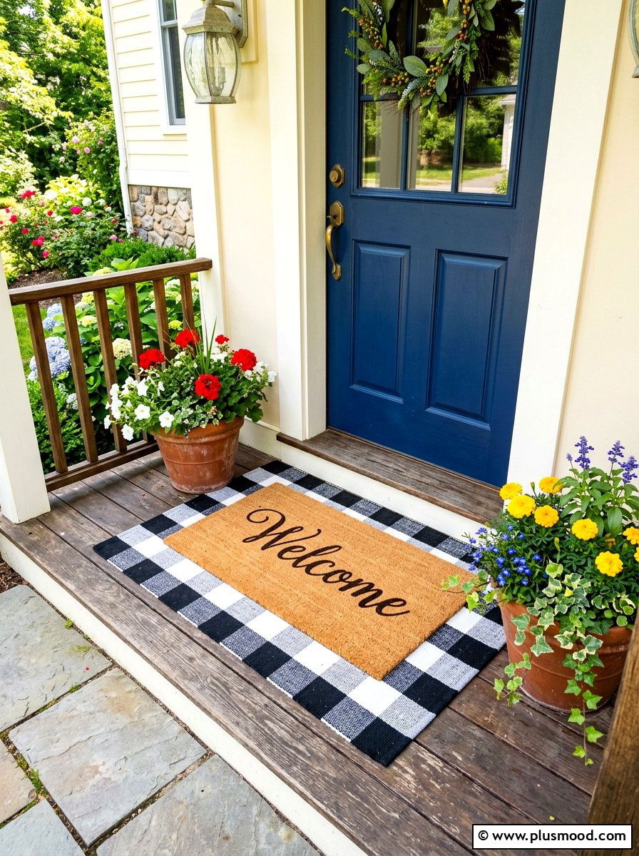 Front door welcome mat - 25 summer small porch curb appeal ideas