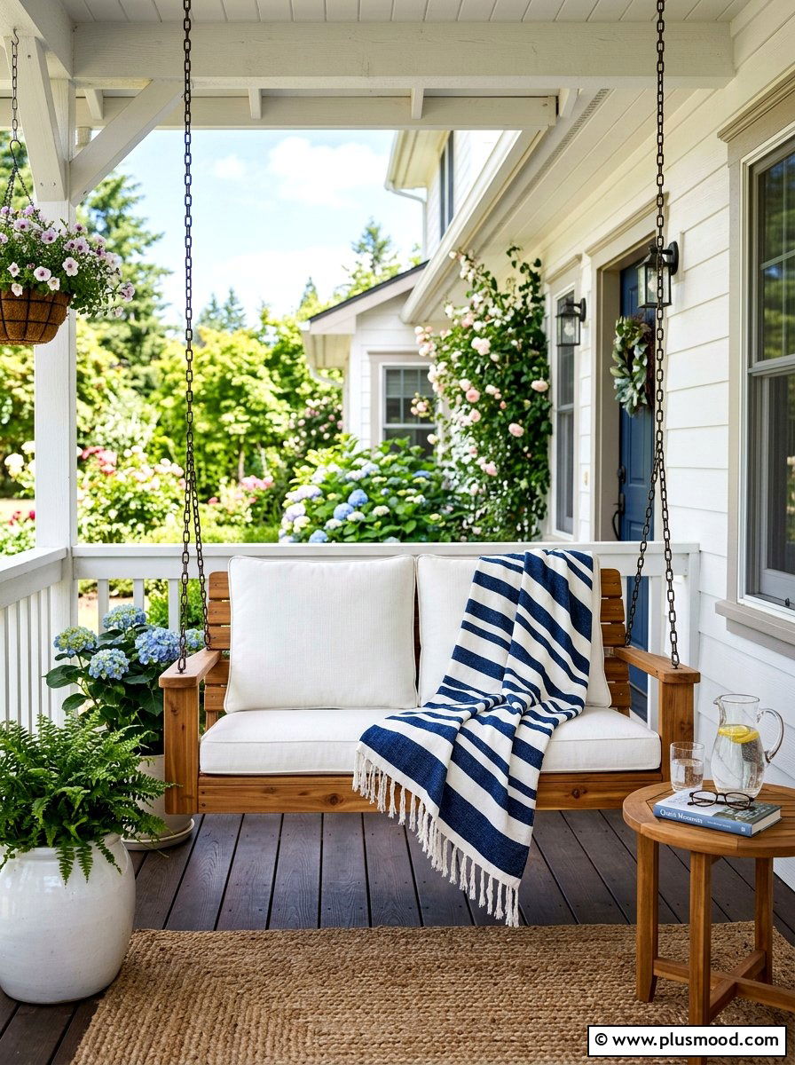 Front porch swing - 25 summer cottage curb appeal ideas