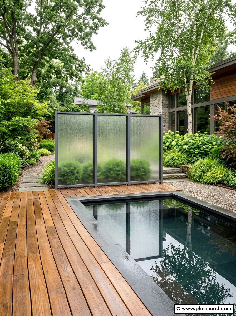 Frosted Glass Privacy Screen - 25 small backyard ideas with privacy fence