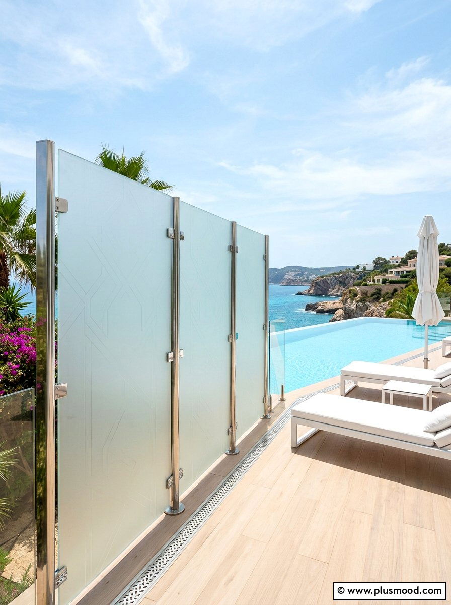 Frosted glass partitions - 25 pool landscaping ideas for privacy screen