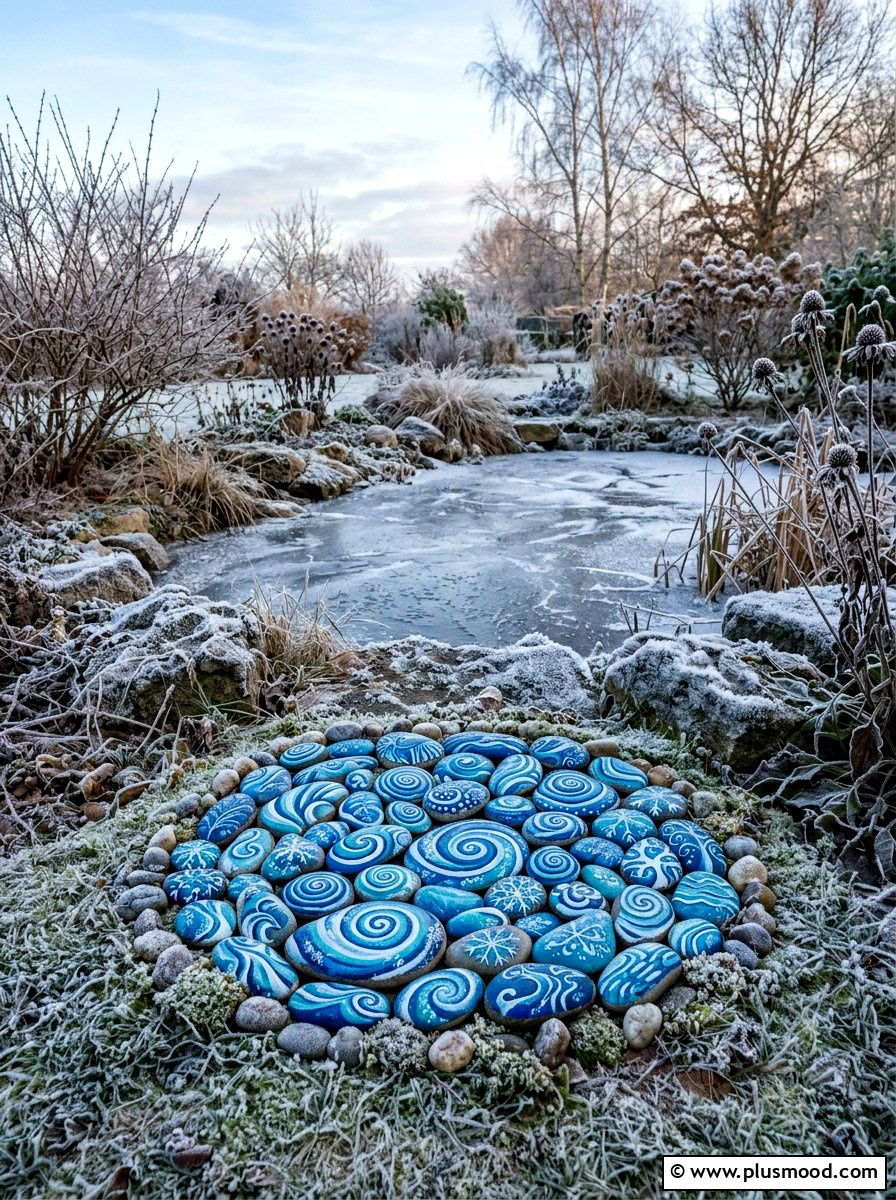 Frozen Pond Rock Painting - 25 painted rock ideas for winter scene