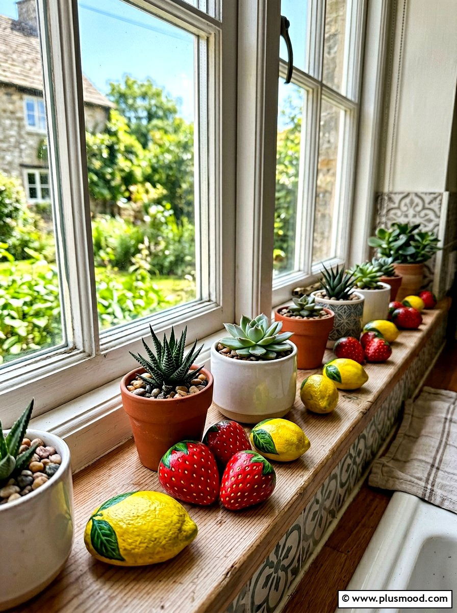 Fruit Painted Rocks - 25 painted rock ideas for succulent garden